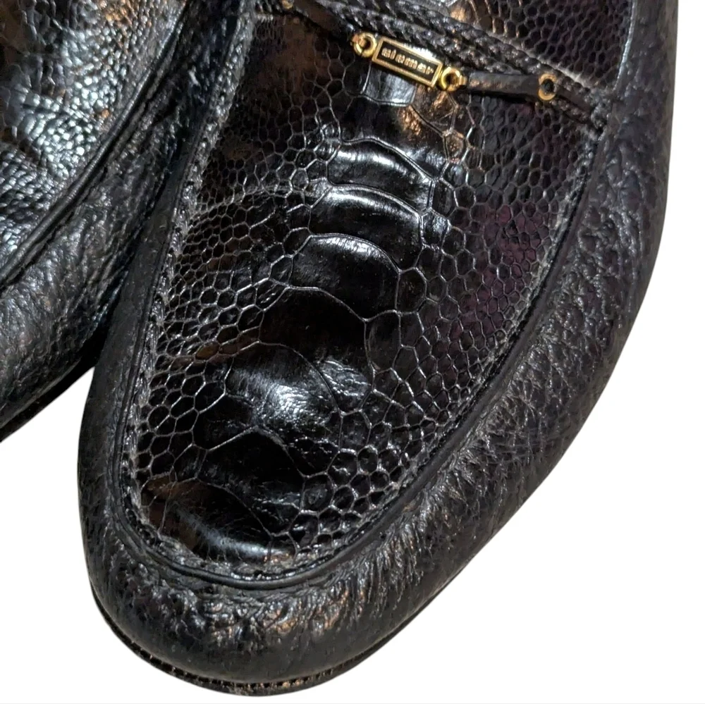 STEMAR Vintage Loafers Black Leather 10.5 Aligator Croc Made in Italy Old Money